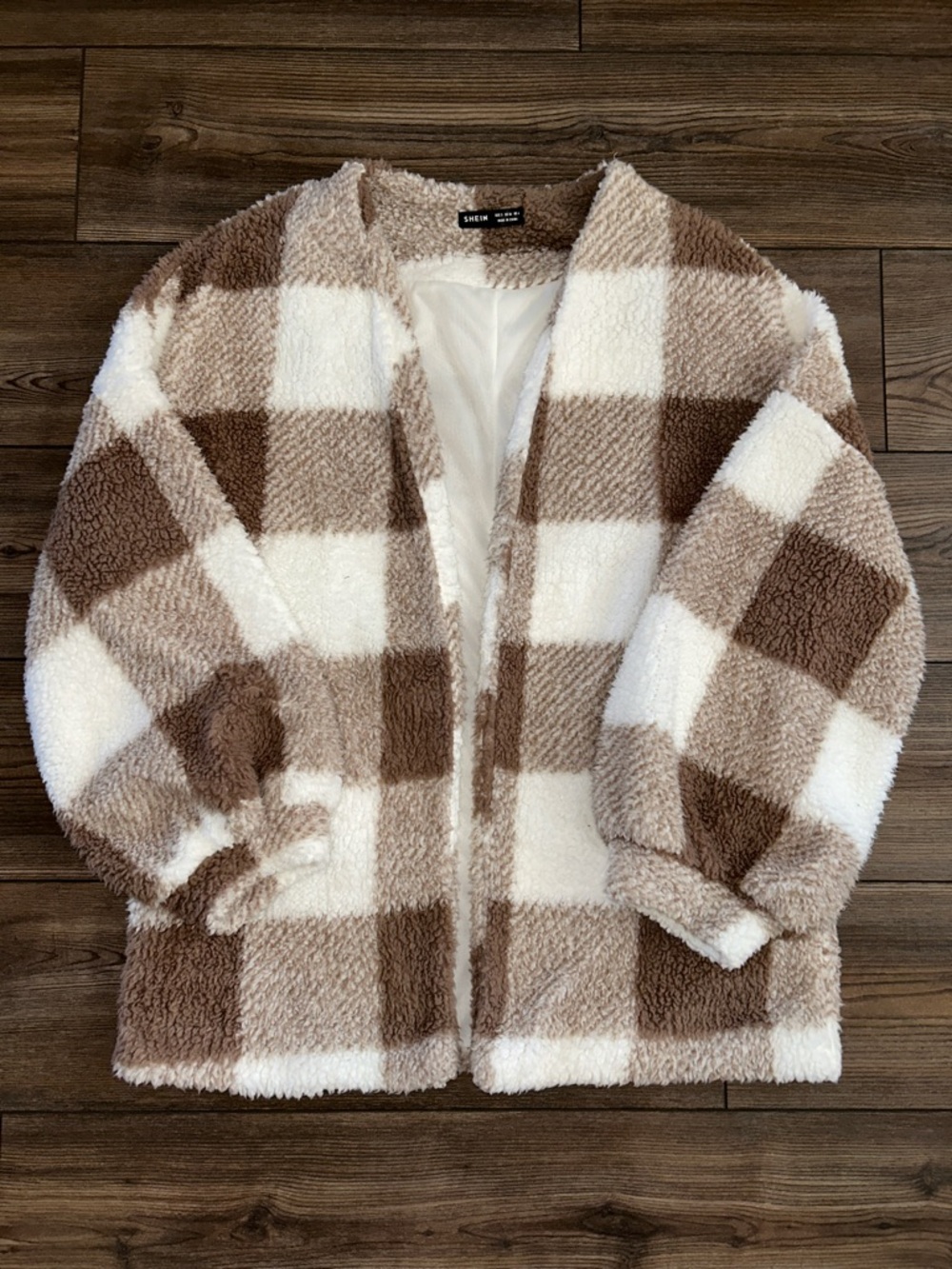 SHEIN Sherpa Lined Jacket in Cream & Brown